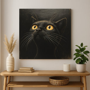 Curious Black Cat - Whimsical Canvas Print