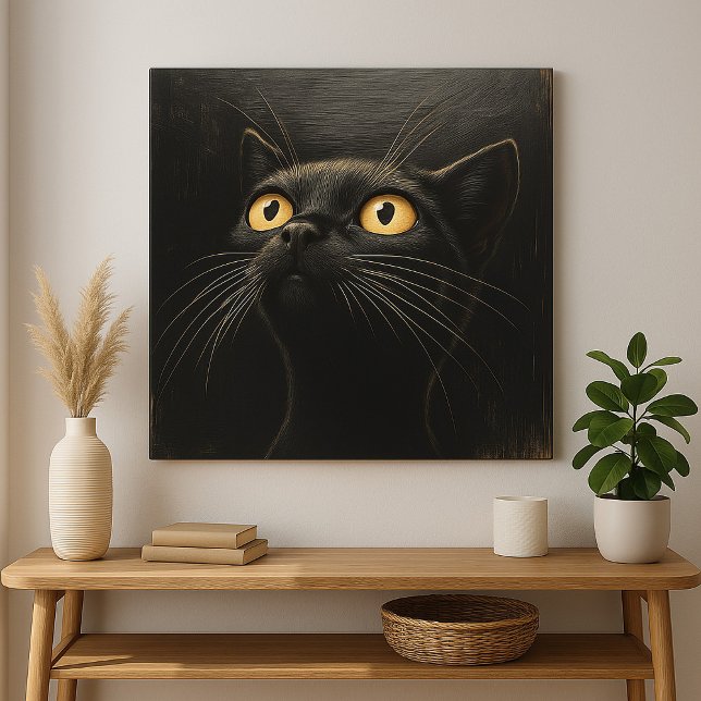 Curious Black Cat - Whimsical  Canvas Print (Creator Uploaded)