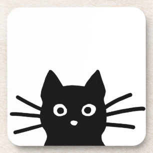 Curious Black Cat with Long Whiskers   Cool Kitty Coaster