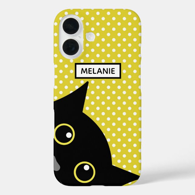 Curious Black Cat Yellow Polka Dot Personalised Case-Mate iPhone Case (Back)