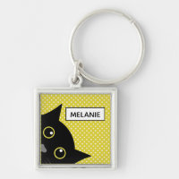 Curious Black Cat Yellow Polka Dot Personalised