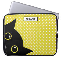 Curious Black Cat Yellow Polka Dot Personalised