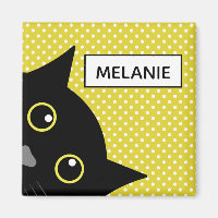 Curious Black Cat Yellow Polka Dot Personalised