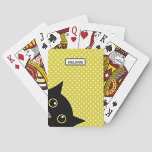 Curious Black Cat Yellow Polka Dot Personalised Playing Cards