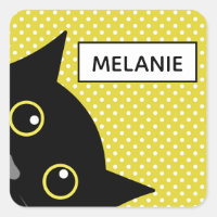 Curious Black Cat Yellow Polka Dot Personalised