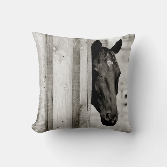 Curious Black Horse Cushion (Front)