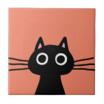Curious Black Kitty Cat Decorative Ceramic Tile<br><div class="desc">Whimsical black cat with big wide eyes and long whiskers. This fun ceramic tile will add some kitty cuteness to your home. Visit Jenn’s Doodle World for more cute animal designs and more products featuring this quirky cat.</div>
