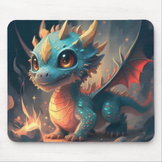 Curious Blue Chibi Dragon Mouse Mat
