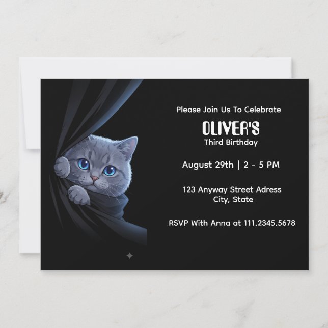Curious Blue-Eyed Kitten Invitation (Front)