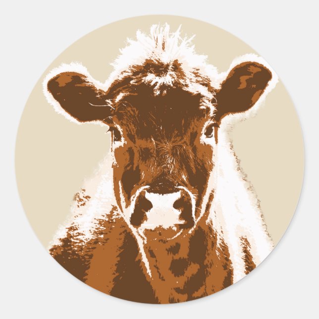 Curious Brown Cow Farm Classic Round Sticker (Front)