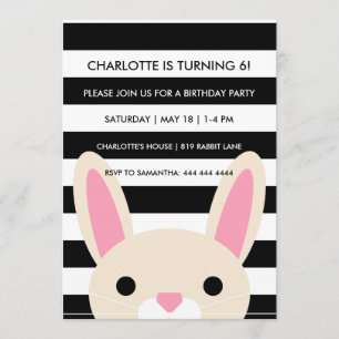 Curious Bunny   Stripes   Birthday Party Invitation