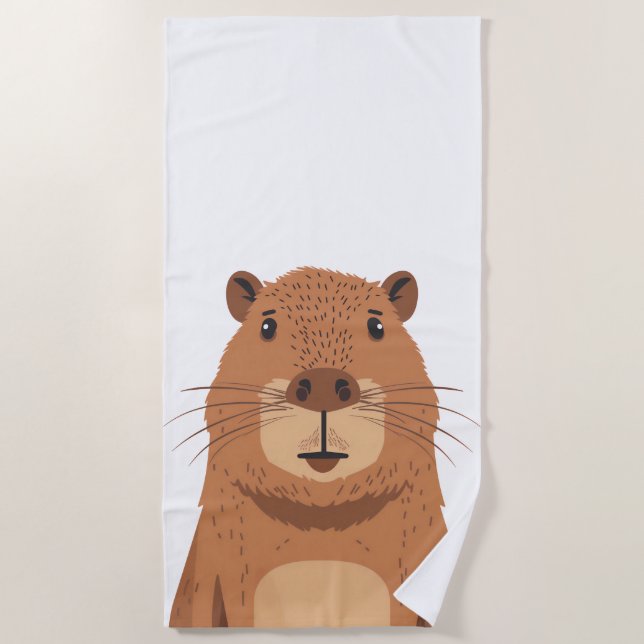 Curious Capybara Portrait Beach Towel (Front)