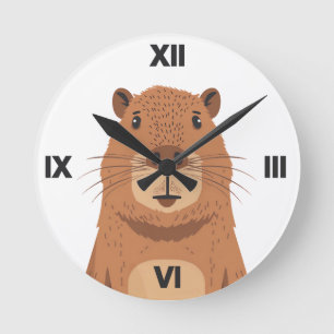 Curious Capybara Portrait Round Clock