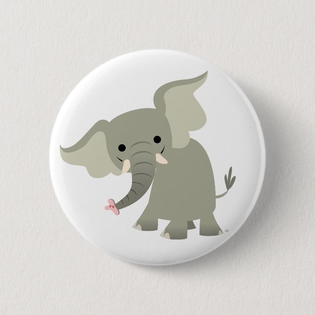 Curious Cartoon Elephant Button Badge (Front)