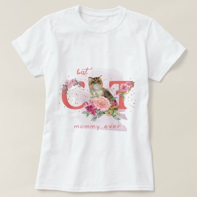 Curious Cat And Flowers Customisable T-Shirt (Design Front)