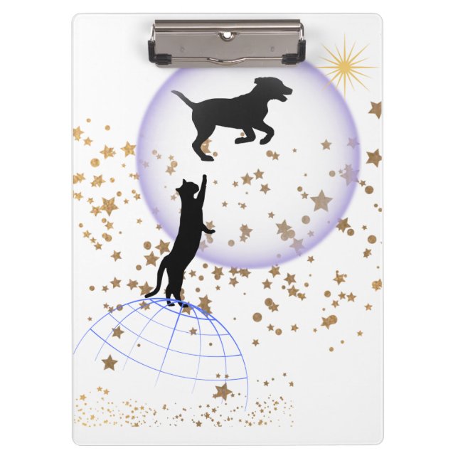 Curious cat and running dog clipboard (Front)