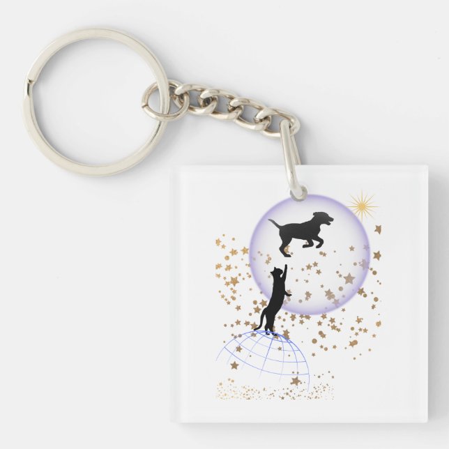 Curious cat and running dog key ring (Front)