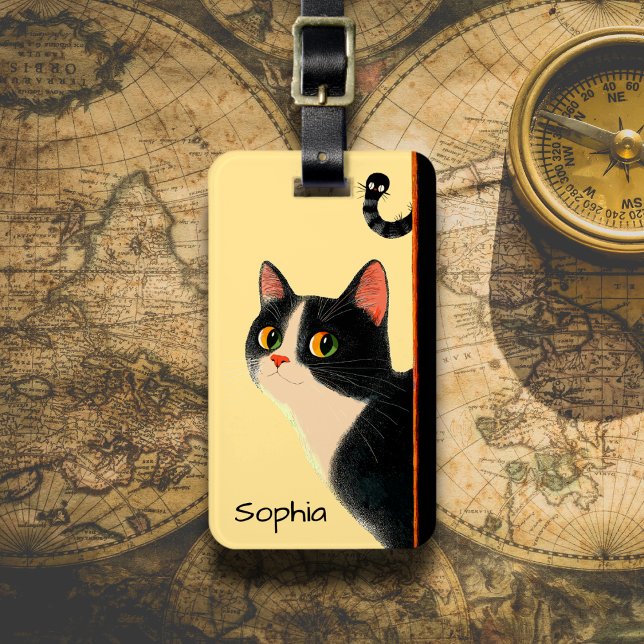 Curious Cat and Sneaky Worm Luggage Tag (Creator Uploaded)
