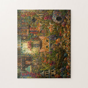 Curious Cat Aquarium Watercolor Jigsaw Puzzle Wh