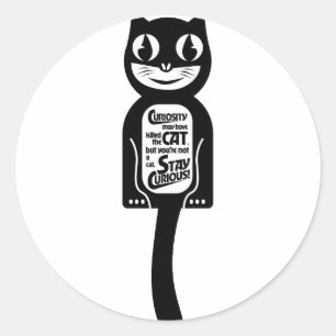 Curious Cat Black Classic Round Sticker