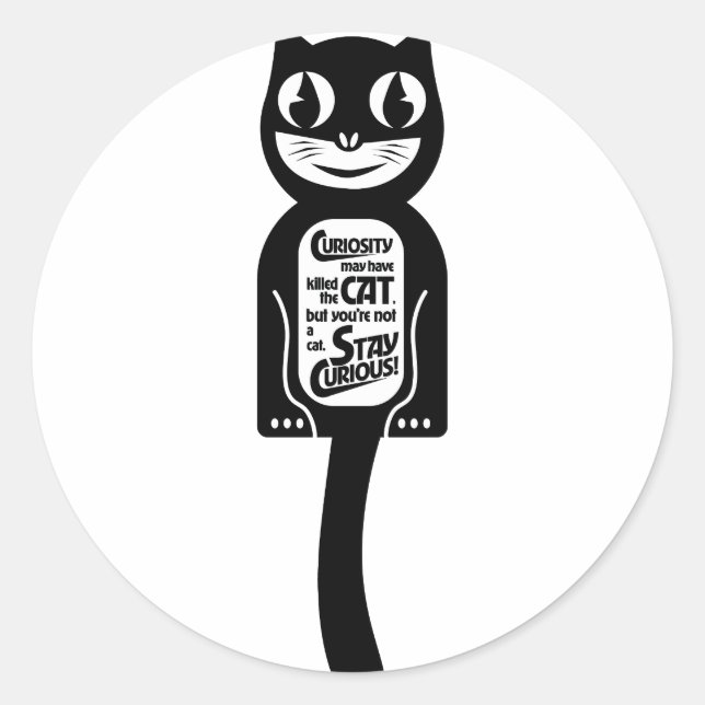 Curious Cat Black Classic Round Sticker (Front)