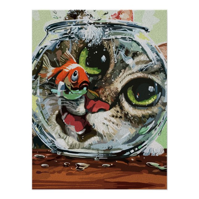 Curious Cat & Cautious Goldfish Poster (Front)