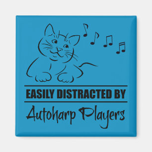 Curious Cat Easily Distracted by Autoharp Players Magnet