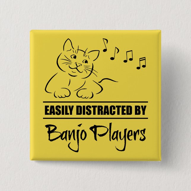 Curious Cat Easily Distracted by Banjo Players 15 Cm Square Badge (Front)