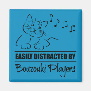 Curious Cat Easily Distracted by Bouzouki Players Magnet