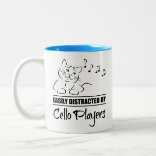 Curious Cat Easily Distracted by Cello Players Two-Tone Coffee Mug