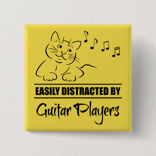 Curious Cat Easily Distracted by Guitar Players 15 Cm Square Badge