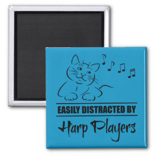 Curious Cat Easily Distracted by Harp Players Magnet