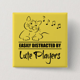 Curious Cat Easily Distracted by Lute Players 15 Cm Square Badge