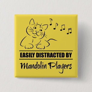 Curious Cat Easily Distracted by Mandolin Players 15 Cm Square Badge