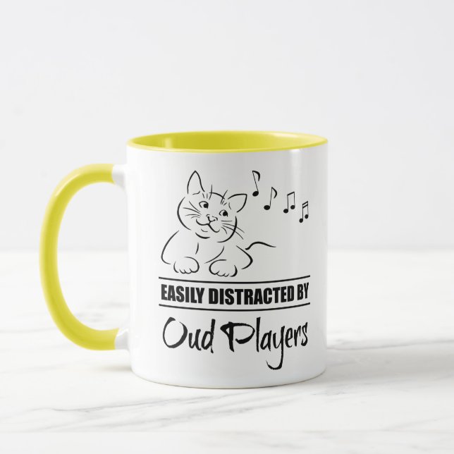 Curious Cat Easily Distracted by Oud Players Mug (Left)