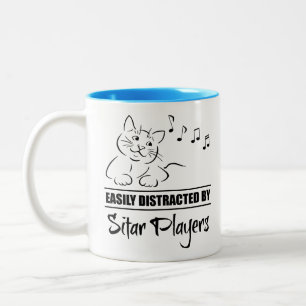 Curious Cat Easily Distracted by Sitar Players Two-Tone Coffee Mug