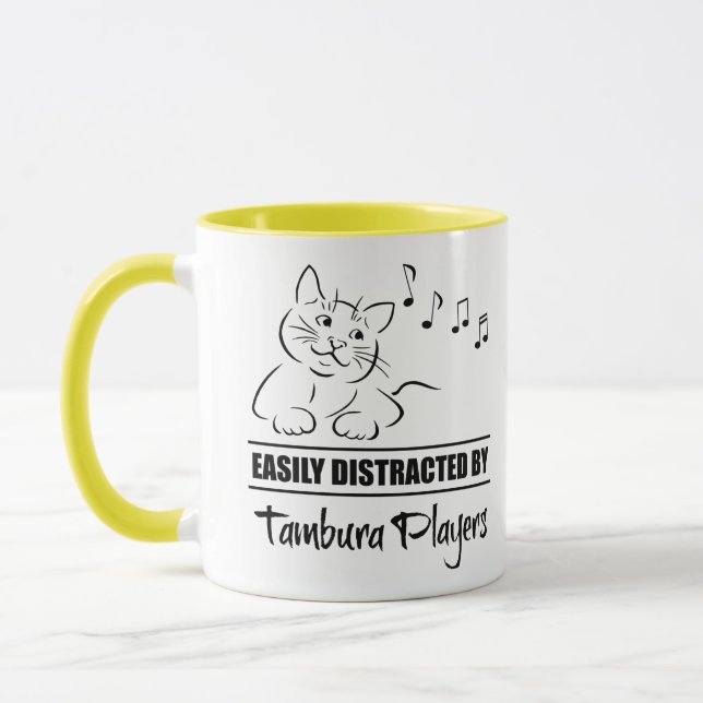 Curious Cat Easily Distracted by Tambura Players Mug (Left)
