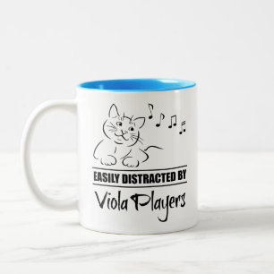 Curious Cat Easily Distracted by Viola Players Two-Tone Coffee Mug