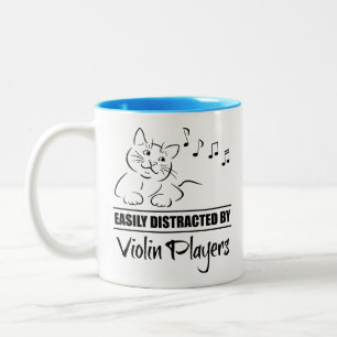 Curious Cat Easily Distracted by Violin Players Two-Tone Coffee Mug