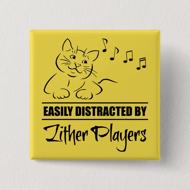 Curious Cat Easily Distracted by Zither Players 15 Cm Square Badge (Front)