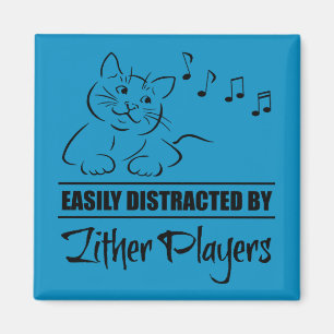 Curious Cat Easily Distracted by Zither Players Magnet