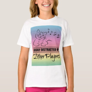 Curious Cat Easily Distracted by Zither Players T-Shirt
