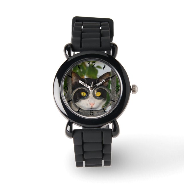 Curious Cat Eyes Spectacles Funny Frame dial-plate Watch (Front)
