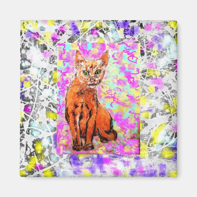 curious cat purple drip magnet (Front)