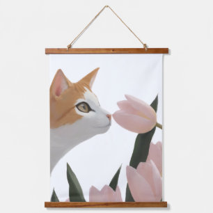 Curious Cat Spring Floral Hanging Tapestry
