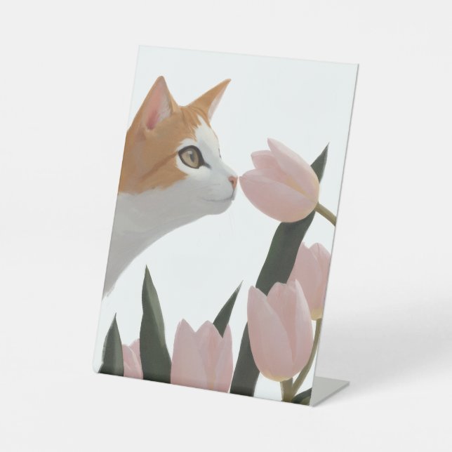 Curious Cat Spring Floral Pedestal Sign (Front)