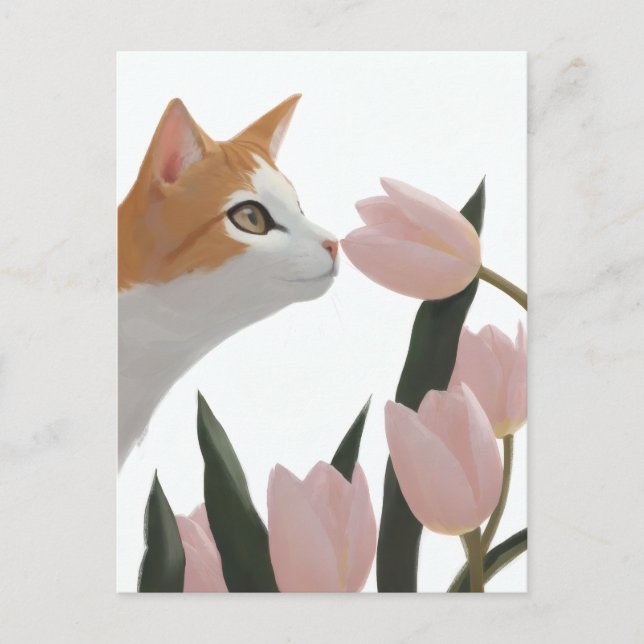 Curious Cat Spring Floral Postcard (Front)