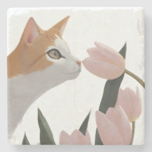 Curious Cat Spring Floral Stone Coaster
