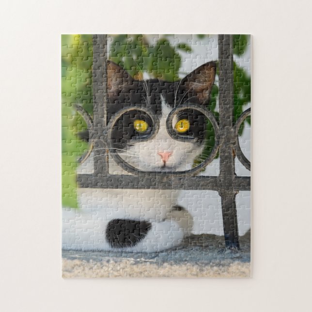 Curious Cat with Spectacles Frame Funny Jigsaw Puzzle (Vertical)