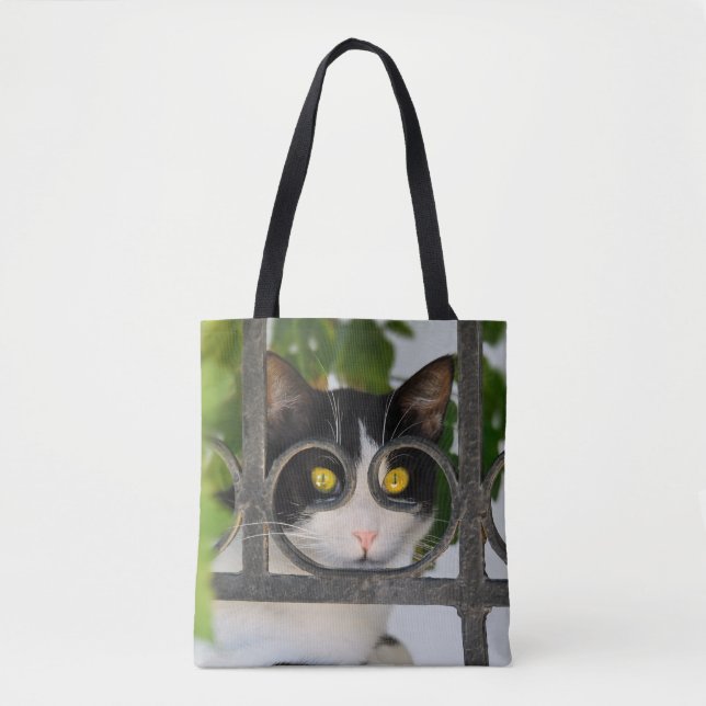 Curious Cat with Spectacles Frame Funny on Shopper Tote Bag (Front)